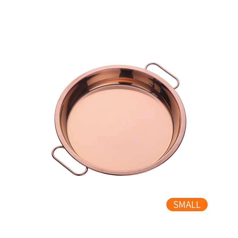 1Pc Kleine Of Grote Roestvrij Stalen Ronde Plaat Met Oor Keukengereedschap Cake Pan Pizza Bakplaat Dikke Koude noodle Maken Gereedschap: rose gold S