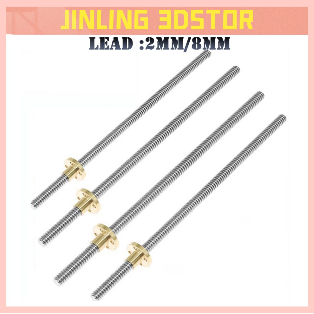 4 teile/los 3D Drucker T8 Blei Schraube OD 8mm Pitch 2mm Blei 2mm/8mm 200mm 250mm 300mm 350mm 400mm 450mm 500mm Mit Mutter Für Reprap