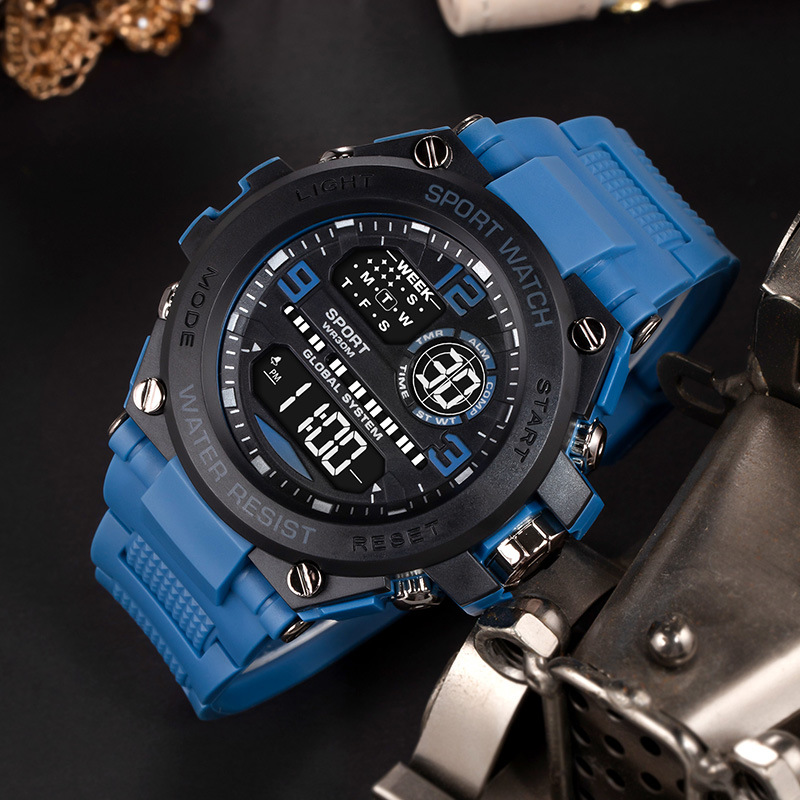 Reloj despertador Digital deportivo para hombre, Esfera Grande luminosa, resistente al agua, cronógrafo electrónico multifuncional, reloj multifuncional
