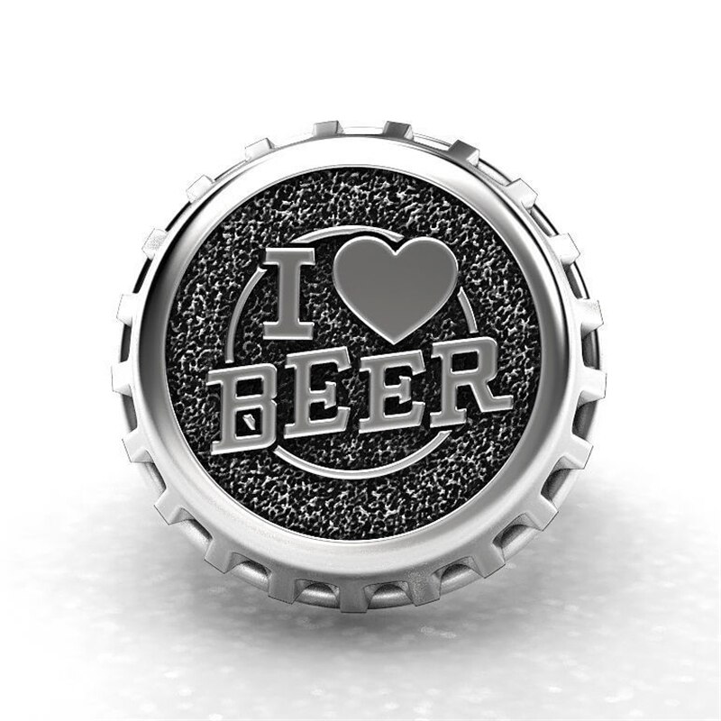 Anillo Punk &quot;I LOVE BEER&quot; para hombre, estilo Hip Hop, cubierta de cerveza, joyería, anillos para el Día del Padre, de aniversario para niño