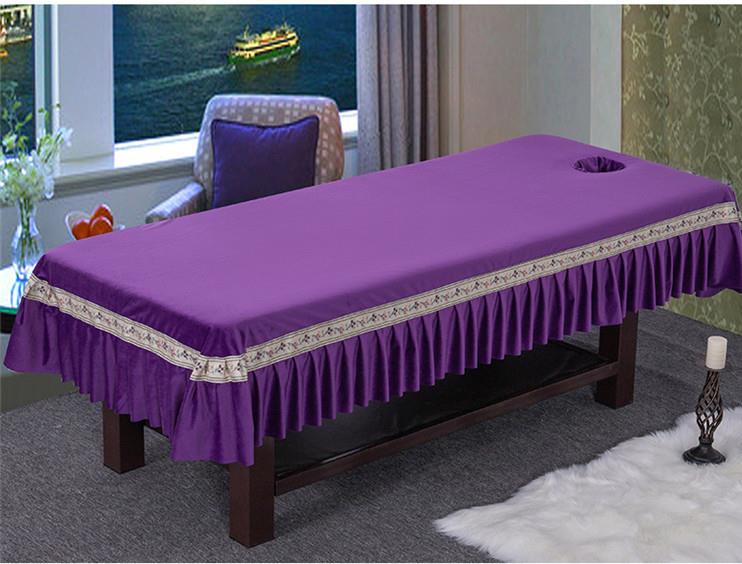 Wysokiej jakości holenderski kaszmirowy salon kosmetyczny pościel spa masaż łóżko zabiegowe stół arkuszy pełna pokrywa z spódnica: śliwka
