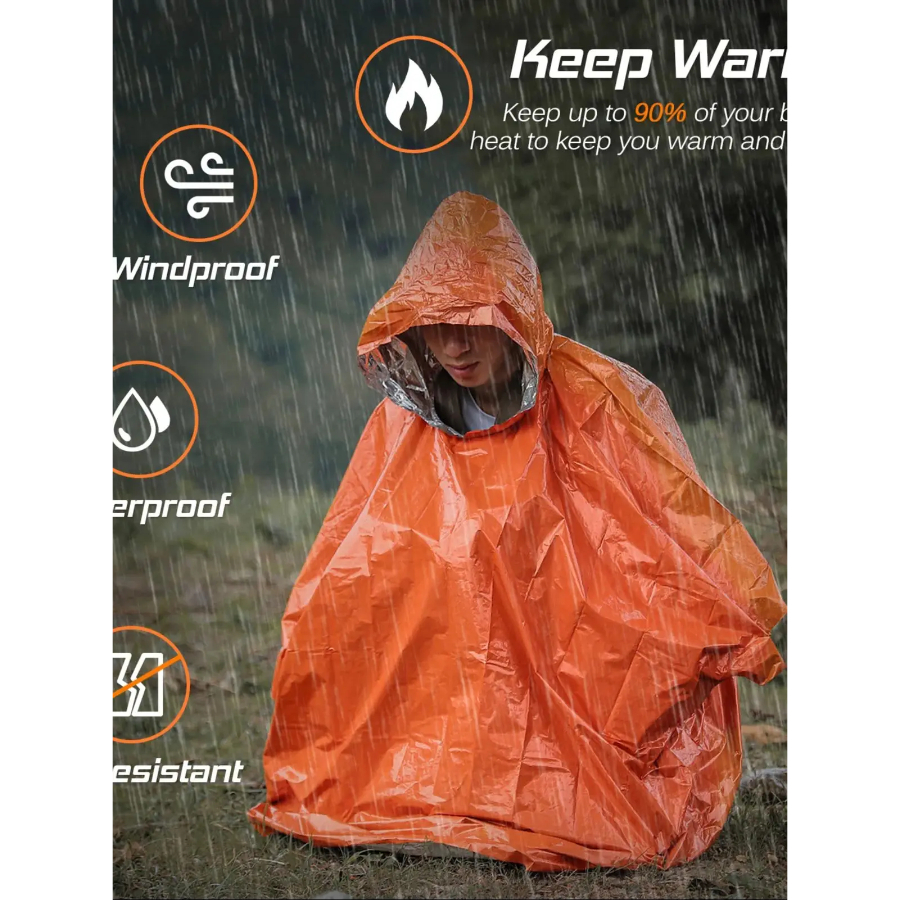Noodregenponcho Thermische deken Poncho Weerbestendig Outdoor Survival Campinguitrusting Survival Gadgets