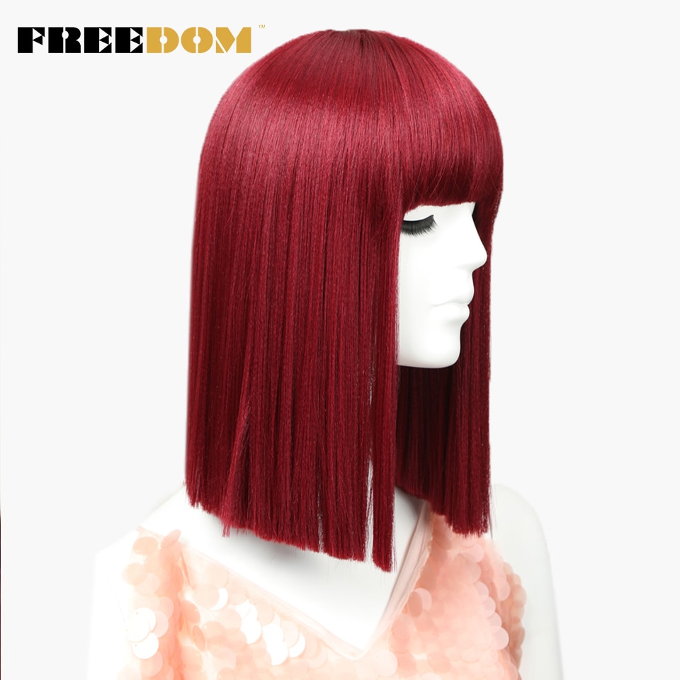 Vrijheid Womens Synthetisch Haar Pruiken 12 Inch Blonde Pruik Korte Rechte Haar Pruik Hittebestendige Rode Kleur