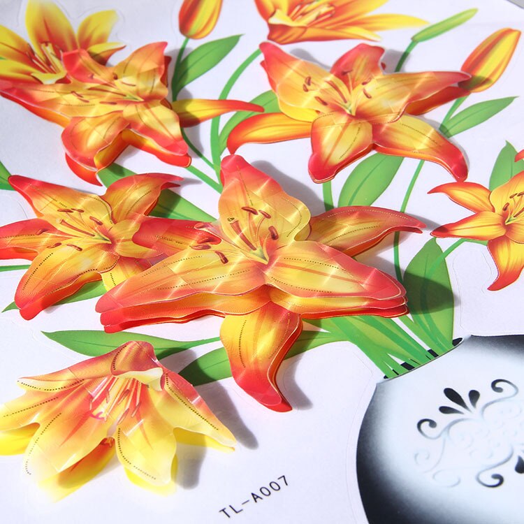 Beautiful Floral Wall Sticker Waterproof PVC Blossom Wall Decals Wall Rose Vase Sticker Flowers Background Bedroom Wall Decor