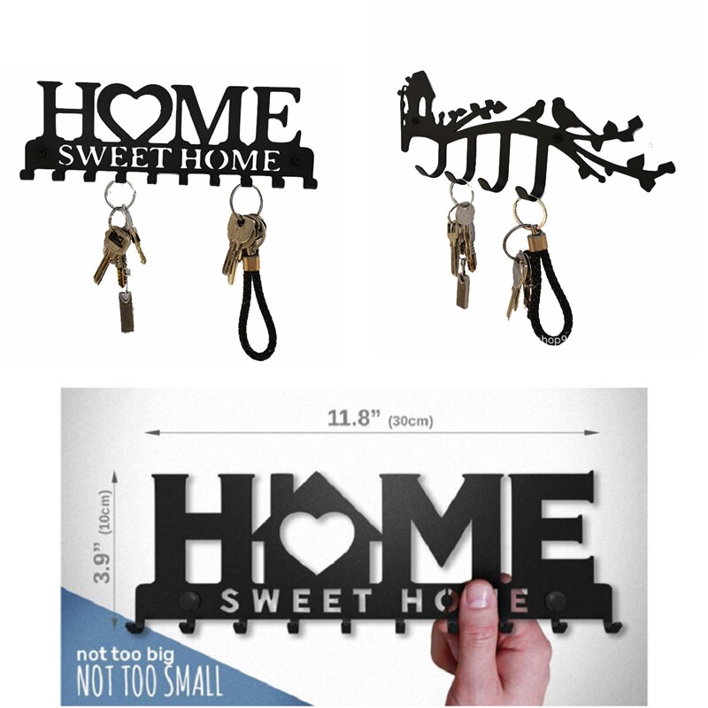 Punch-Gratis Rack Smeedijzeren Sleutel Kapstok Rek Handdoek Haak Rij Hookfor Wall Mount Sweet Home Voordeur organizer Decoratieve