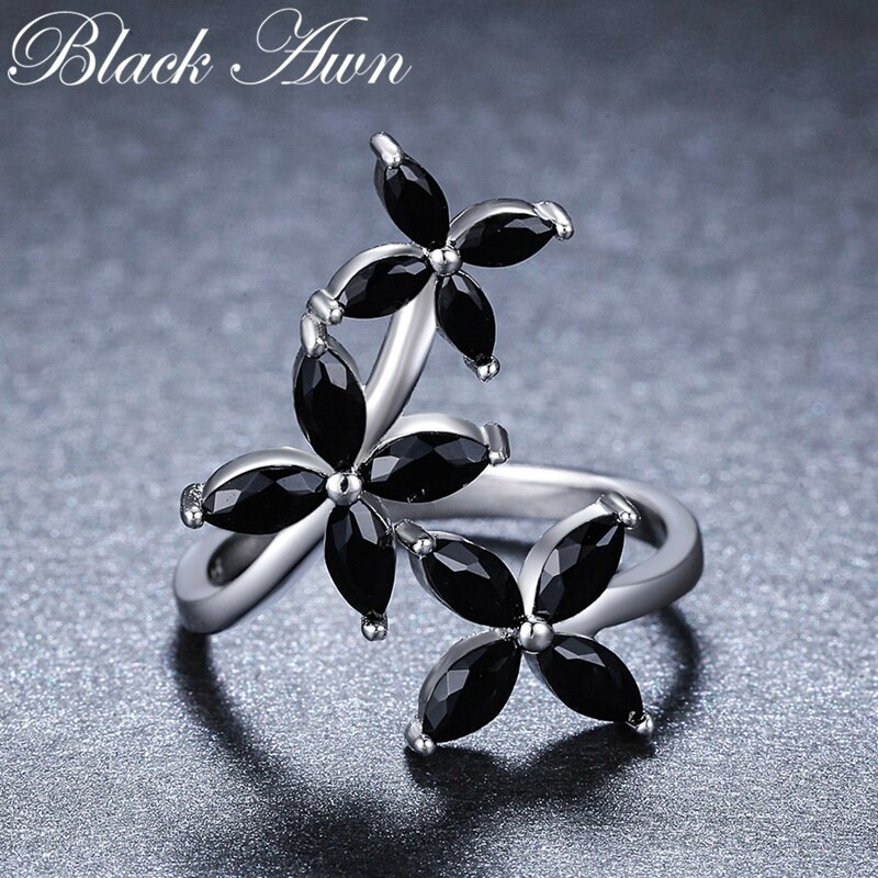 neue Schmuckstück modisch 925 Sterling Silber Edlen Schmuck Schwarz Spinell Engagement Ring für Frauen Anillos Mujer G069