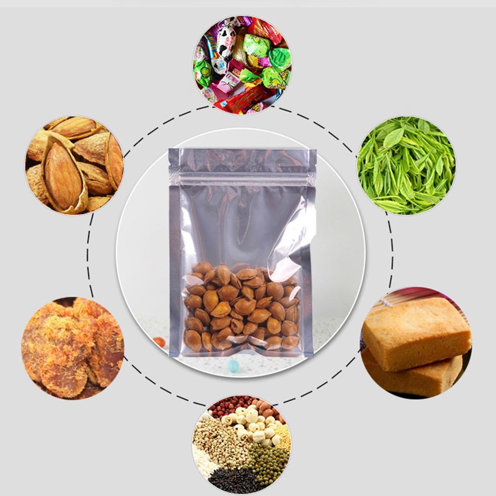 100PCS Transparent Plastic Package Bag Stand Up Aluminum Foil Zipper Bags Silver Doypack Mylar Pouches For Coffee Snack Storage