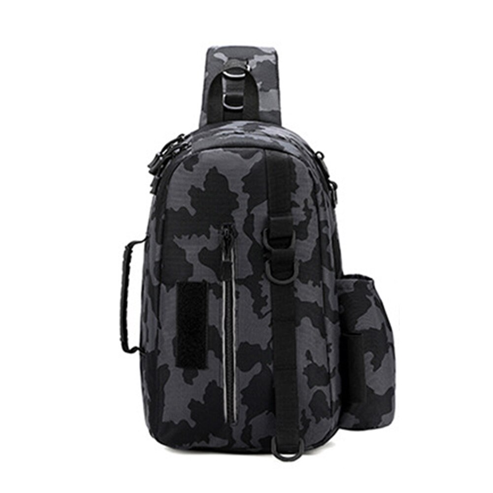 Mochila para equipo de pesca con soporte para caña de pescar, bolsa impermeable de gran capacidad, accesorios de pesca, caja de almacenamiento, bolsa para equipo de pesca: Grey Camouflage