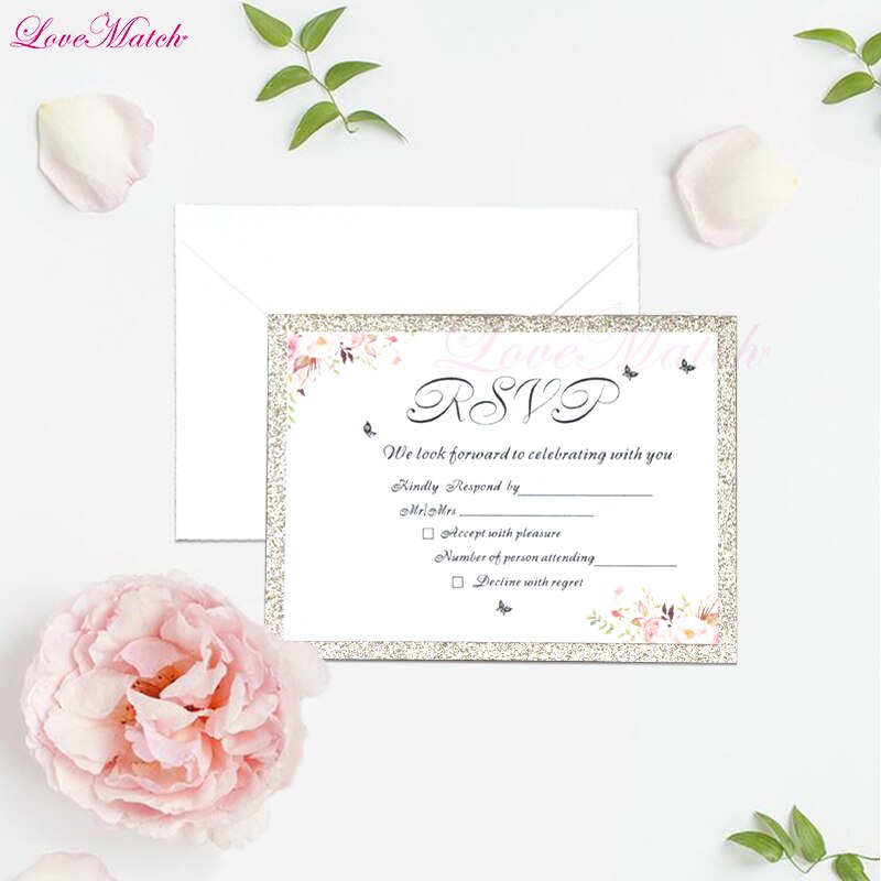 50pcs/lot Flower Invitation Card Print Blank Page Golden Edge Wedding Birthday Party Greeting Card for Guest Wedding Favor Decor