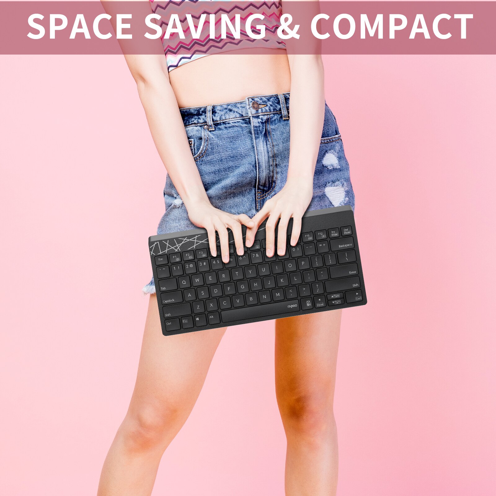 RAPOO K800 2.4G Wireless Keyboard Silent Mini Compact Keyboards for Computer Desktop PC Laptop Travel Business Plug and Go