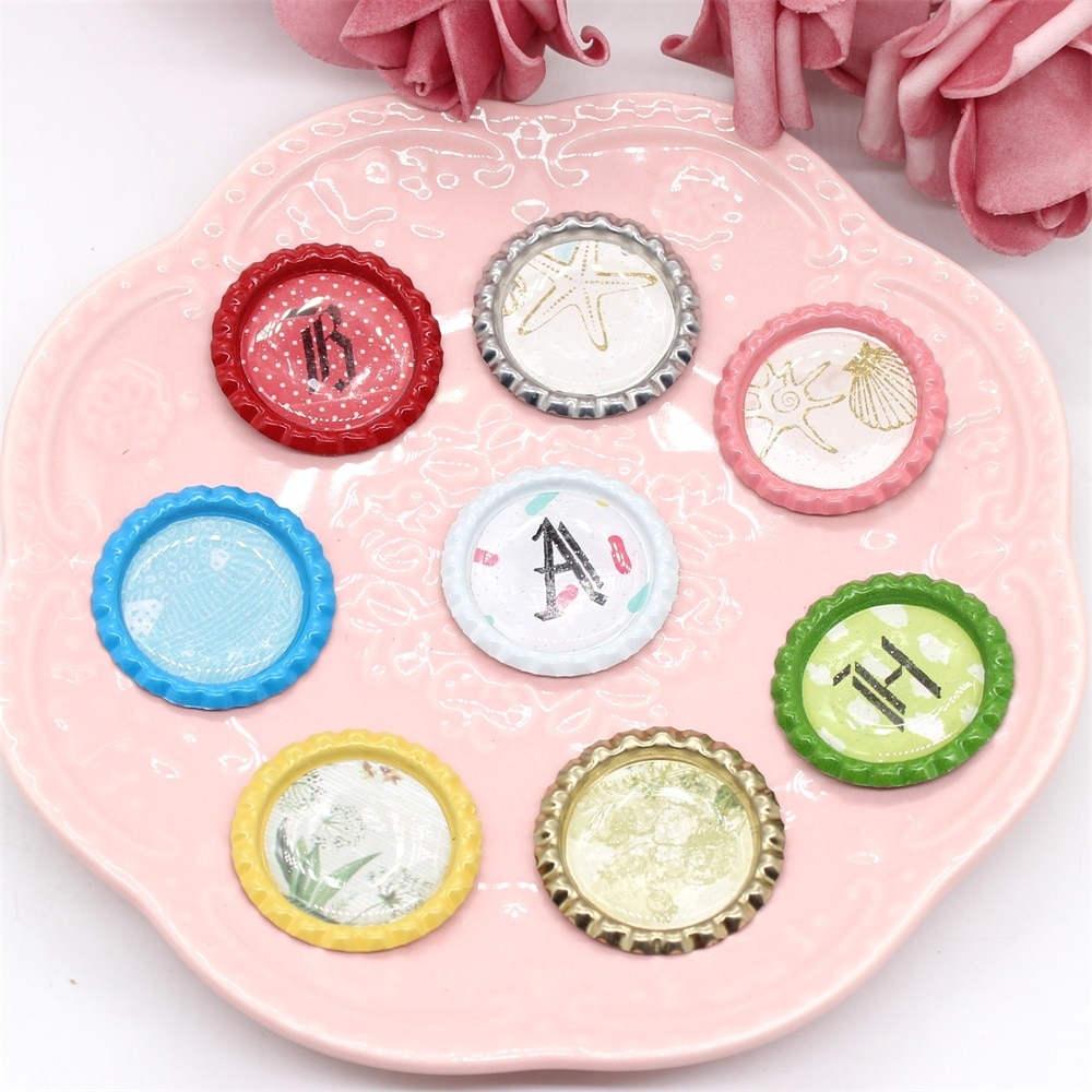 KSCRAFT Bottle Crown Caps 20 Flattened Bottle Caps With 20pcs Glitter Epoxy Dot Stickers For Crafting Bows Pendant