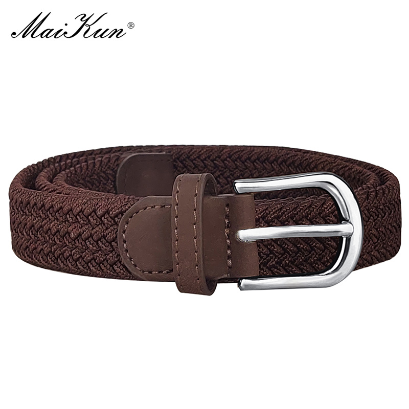 MaiKun Canvas Braided Belts for Women Adjustable Big Size Metal Pin Buckle Elastic Waistband Casual Style: Dark Grey / 120cm