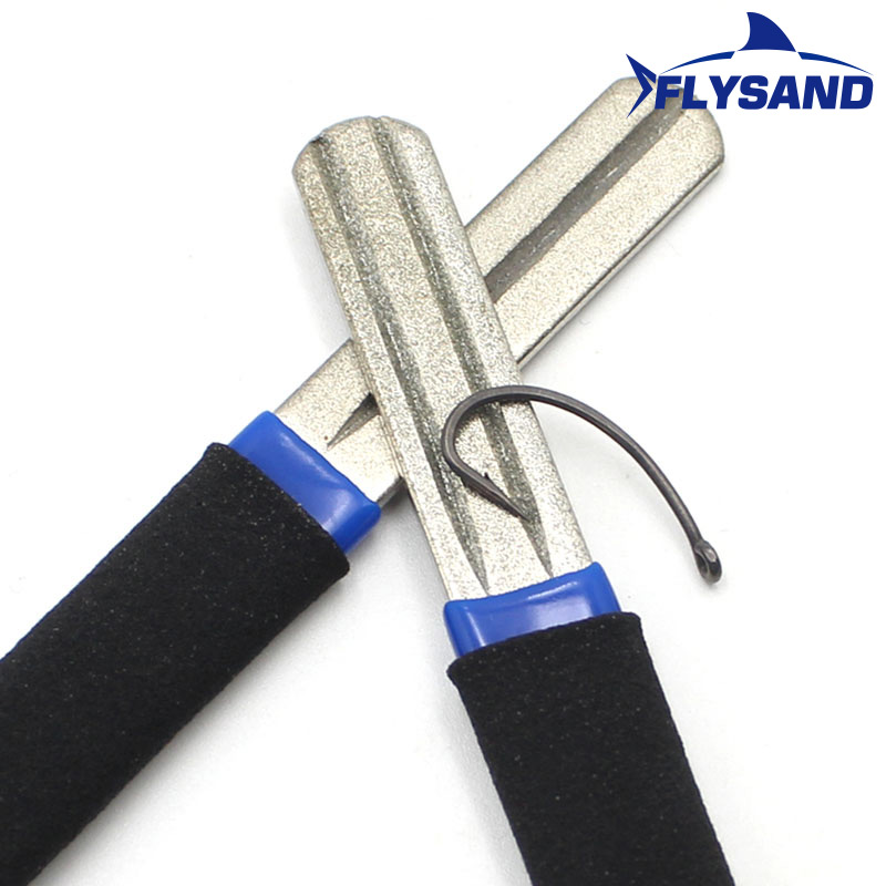 FLYSAND-afilador de anzuelos de pesca portátil con doble ranura para exteriores, herramienta para afilar anzuelos, accesorios de pesca