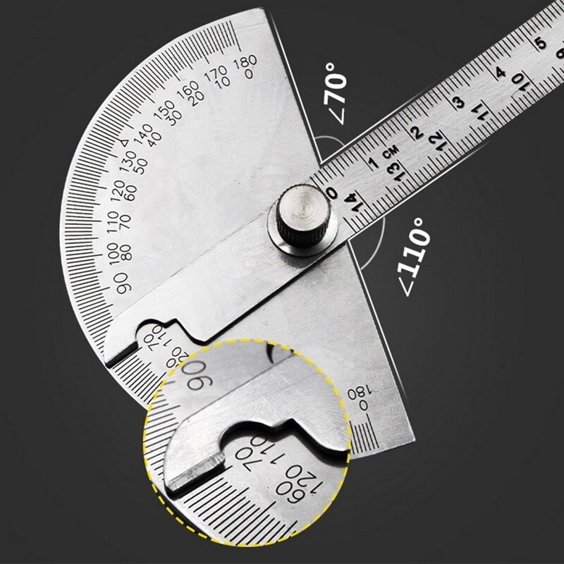15cm 180 Degree Adjustable Protractor Multifunction Stainless Steel Roundhead Angle Ruler Mathematics Measuring Tool^*
