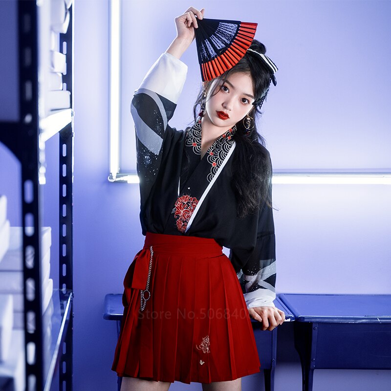 Chinese Traditional Costumes for Women Dress Girl Cardigan Flower Print Japanese China Folk Dance Costume Performance