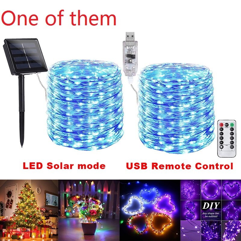 100/200 Led Solar Light Outdoor Waterdichte Solar String Lights Fairy Lamp 8 Modi Christmas Party Decor Tuin Licht: Blue light / 20 m 200led