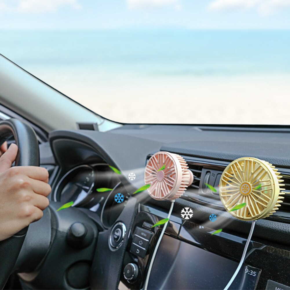 Clip de rejilla de ventilación para coche eléctrico, ventilador de salida USB, Mini luz LED, refrigerador de aire de 7 aspas