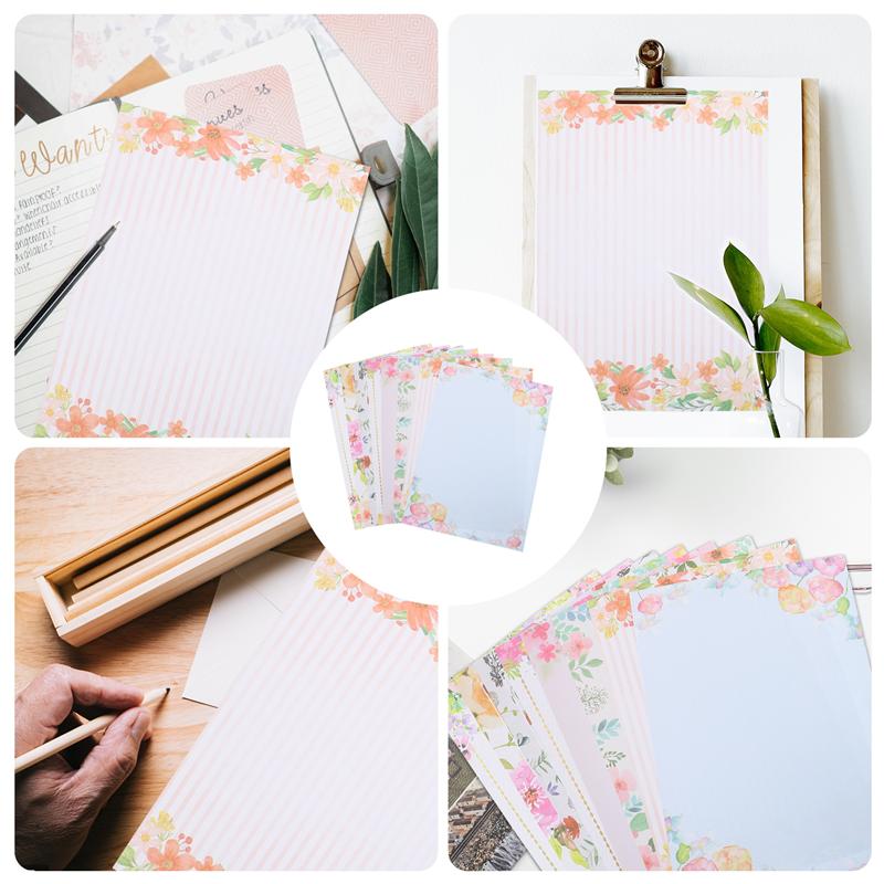 40pcs Printing Letter Paper Floral Style Writing Paper Retro A4 Paper Cartoon Small Love Letter Romantic Stationery