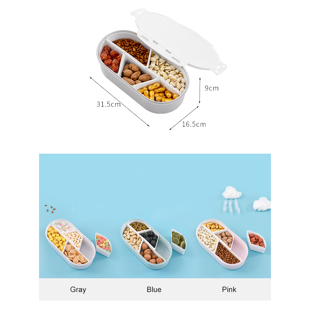 Fruits Nuts Plate with Lid Seal Detachable Multi Sectional Sub Grid Plastic Tray Candy Snack Dessert Serving Fruit Platter