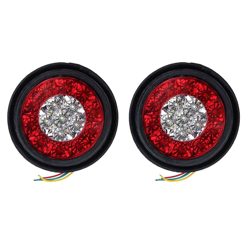 2X 4Inch Rood/Wit Ronde Staart 16-Led Stop Brake Knipperlichten Truck Trailer: Default Title
