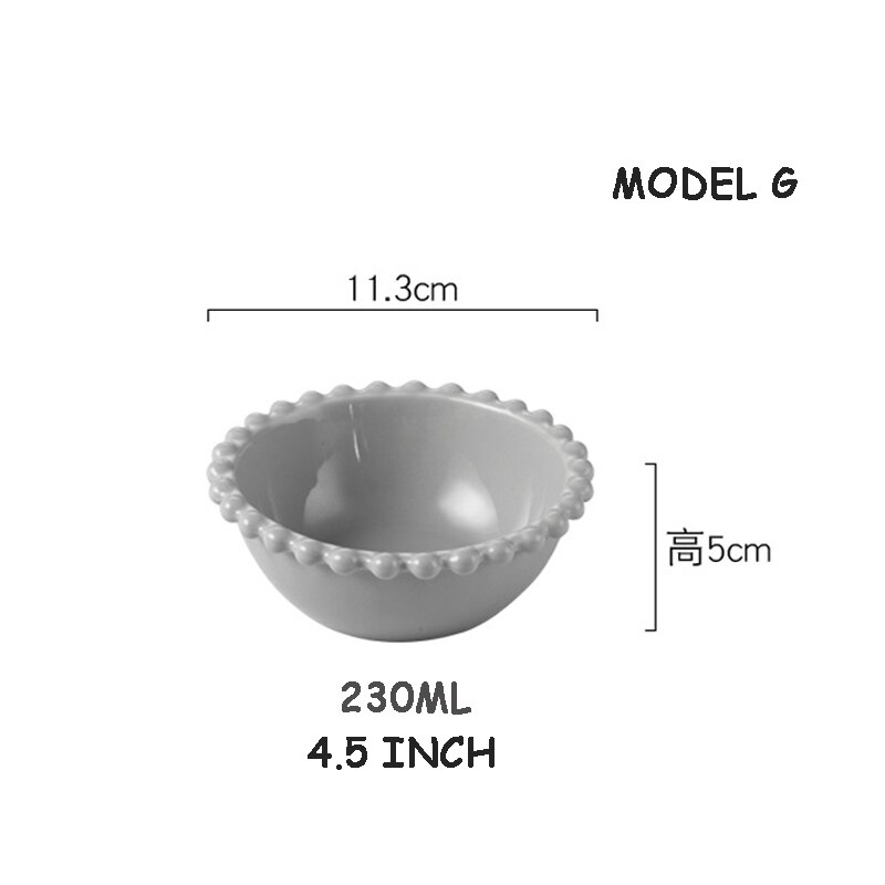 Nordic Pearl-Rim Plate Ceramics Dinnerware Set Steak Flat Tray Dessert Plate Salad Bowl Beaded Tableware Round Shape: G