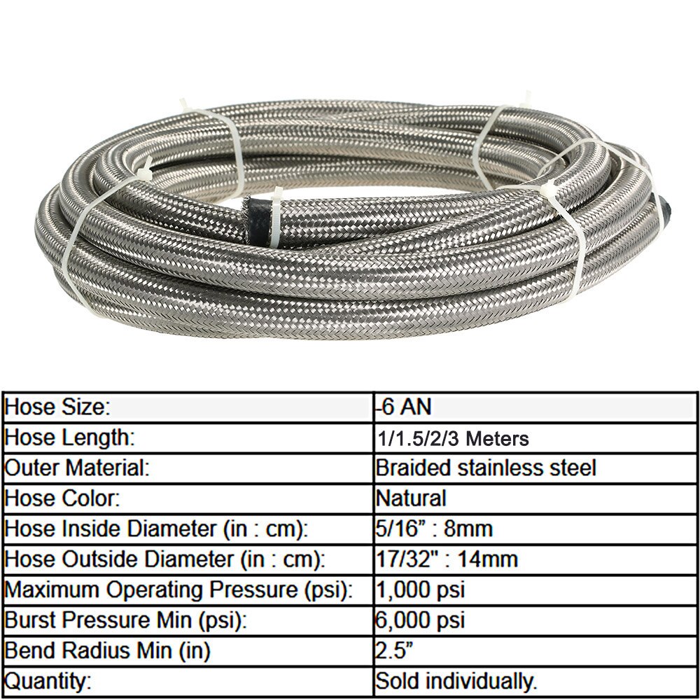 1.5M 2M 3M Car Fuel Hose Stainless Steel Braided Hose AN6 Fuel Hose Oil Cooler Hose Car Engine Part Car Accessories