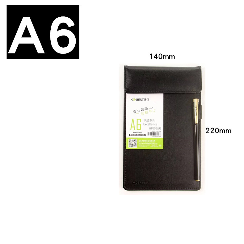 A4 a5 a6 udklipsholder m / penholder pu læder magnetisk fil papirprofil klipstav skrivetavle padmåtte (sort brun rød): A6 sorte