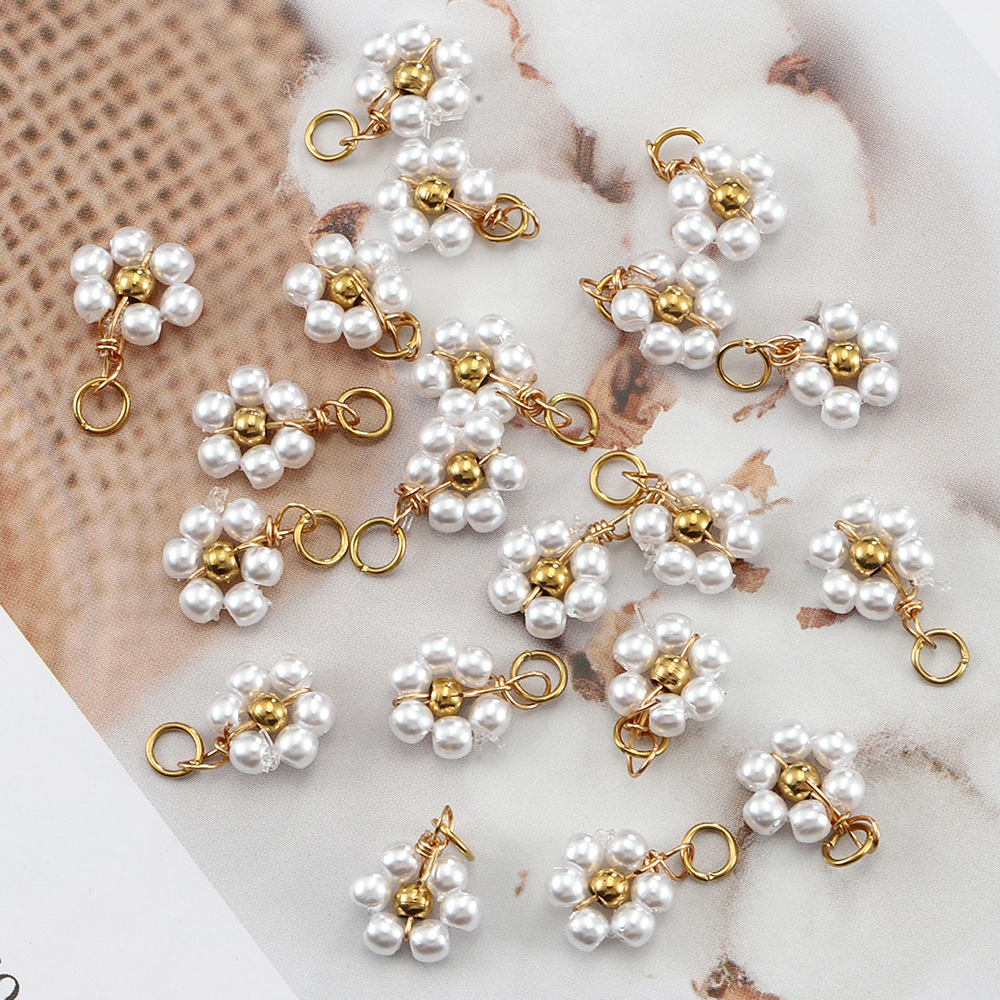 20 piezas de cuentas de perlas de imitación de flores de acero inoxidable, colgantes para fabricación de joyería, accesorios para pulseras y collares hechos a mano DIY