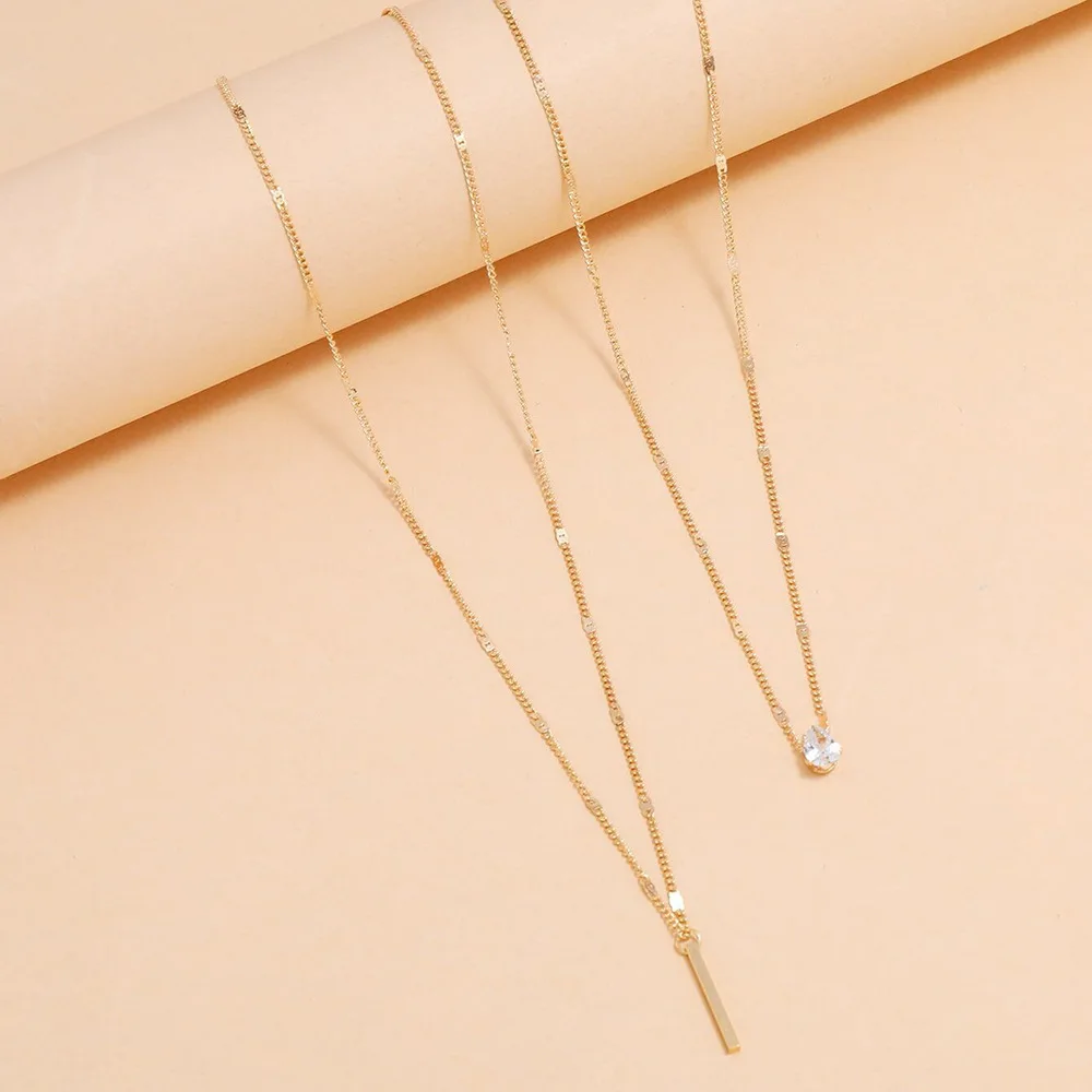 Collier multicouche pour femmes, pendentif goutte d'eau en cristal Simple, chaîne de couleur or argent, ras du cou, bijoux tendance
