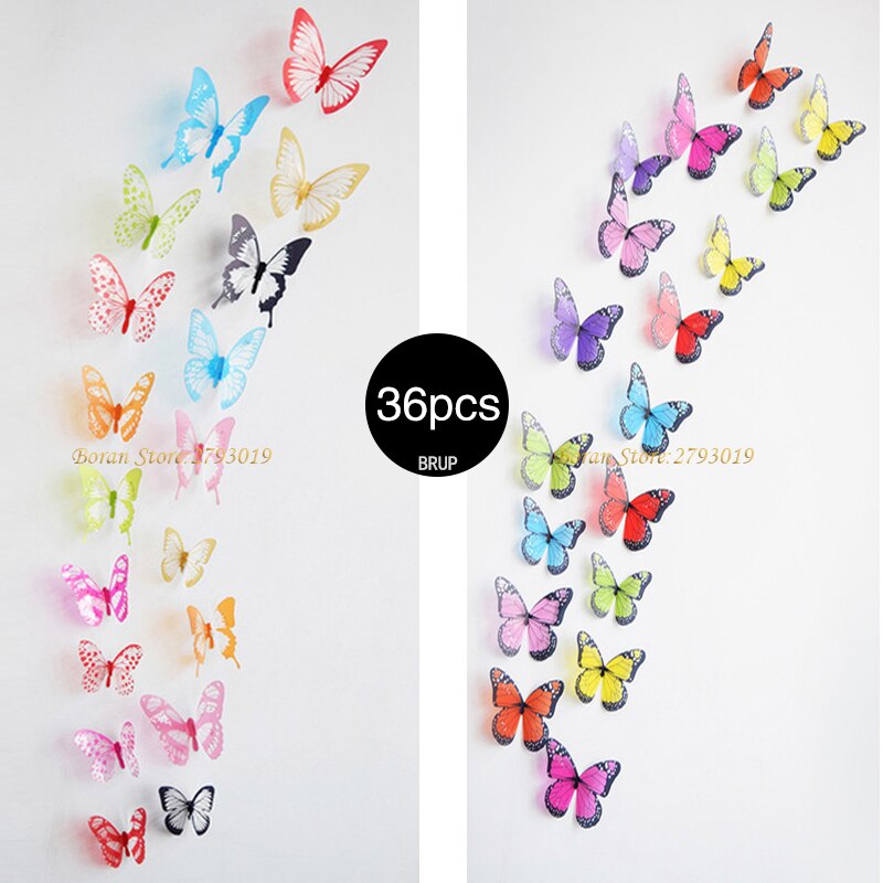 Juego de pegatinas de PVC para pared, adhesivos decorativos impermeables de mariposas en blanco y negro para decoración de bodas y fiestas, artístico, 36 unids/set: 102 and 104