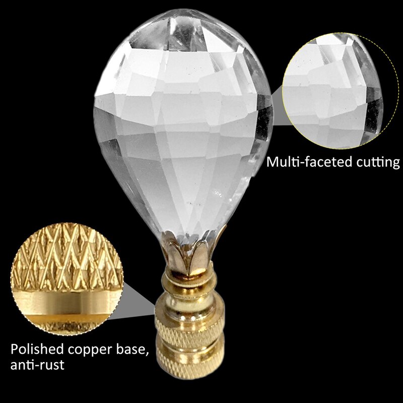 4 Pack Clear Faceted Crystal Lamp Finials Teardrop Shape Crystal Lamp Finials with Polished Copper Base for Lamp Shade