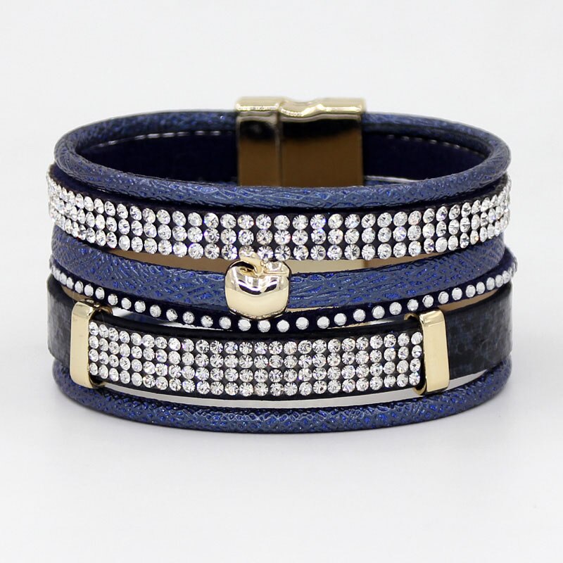 frauen Multi-Schicht-Armbinde Armbinde spleißen Leder Seil Strass Weiblichen wickeln Magnetische Verschluss Armbänder: B053a