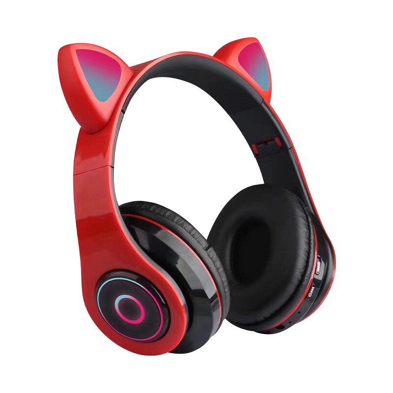 Caridite Bluetooth Headband Headphones - Wireless Hifi Headset with Mic, LED Lights, Memory Foam: Headband Red