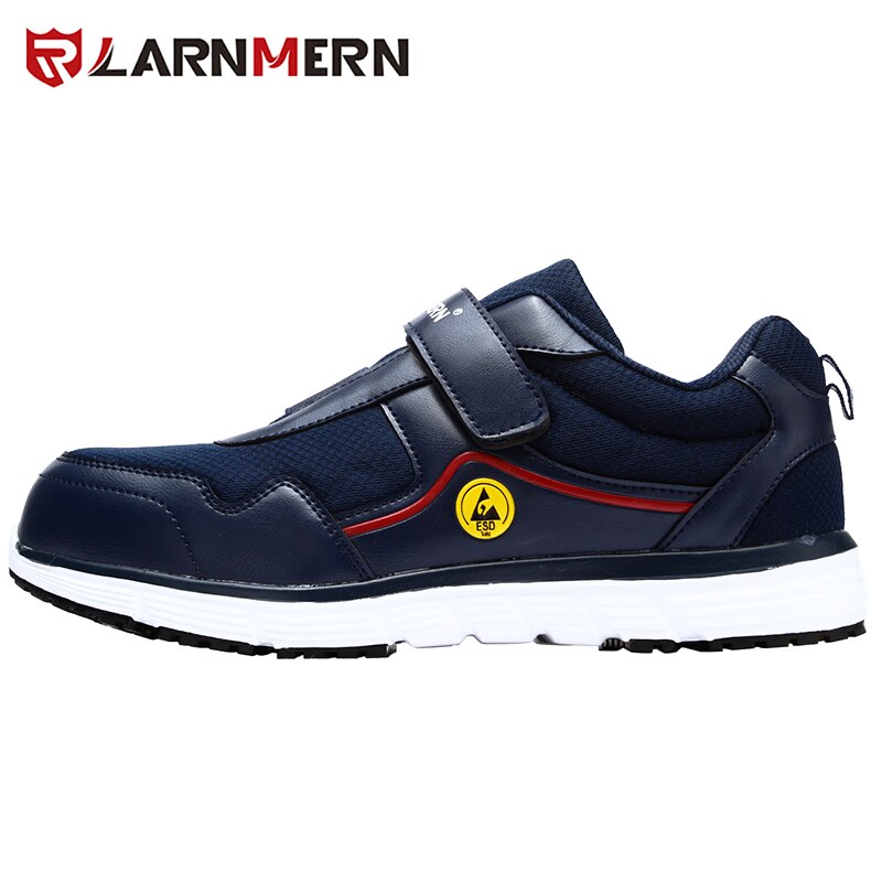 LARNMERN-zapatos de trabajo para hombre, calzado de seguridad ESD con punta de acero, antideslizante, reflectante, protector para construcción: NAVY / 44