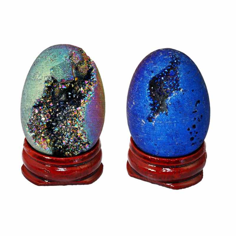 TUMBEELLUWA Titanium Coated Druzy Geode Sphere,Crystal Quartz Agate Gem Stone Egg/Ball,Sculpture Figurine Healing: Rainbow Blue Egg