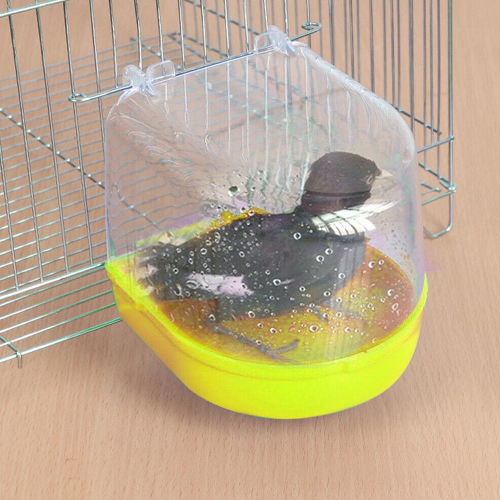 Pet Hanging Water Bath Tub For Small Bird Parrots Shower Cage: yellow