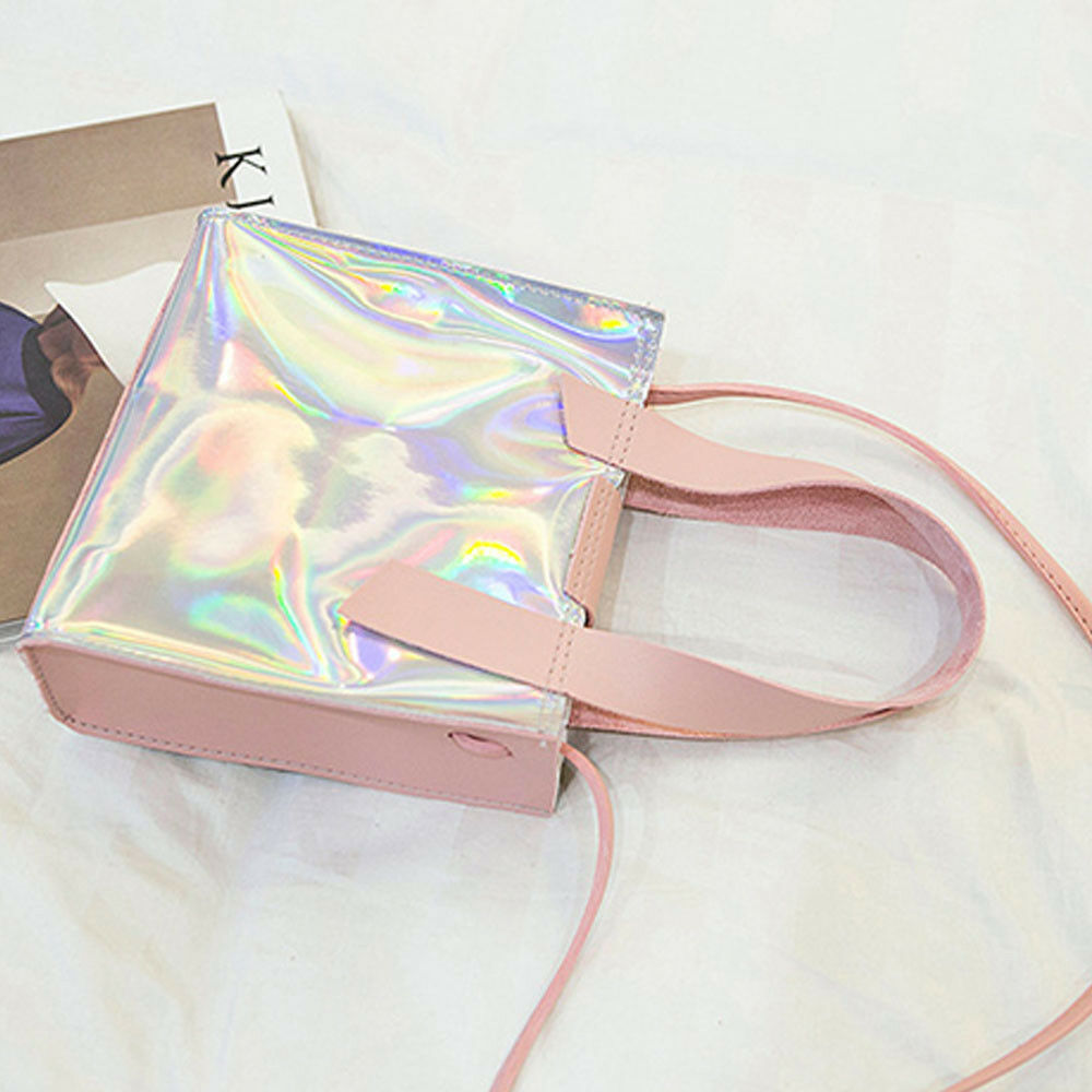 Women's PVC Holographic Bag Clear Transparent Small Tote Hologram Handbag Purse