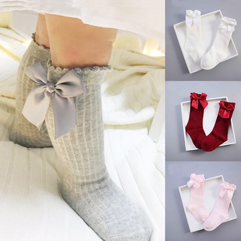 Newborn Baby Girls Socks Summer Spring Mesh Socks Kids Bow Knee High Long Tube Sock Princess Infant Baby Cute Socks