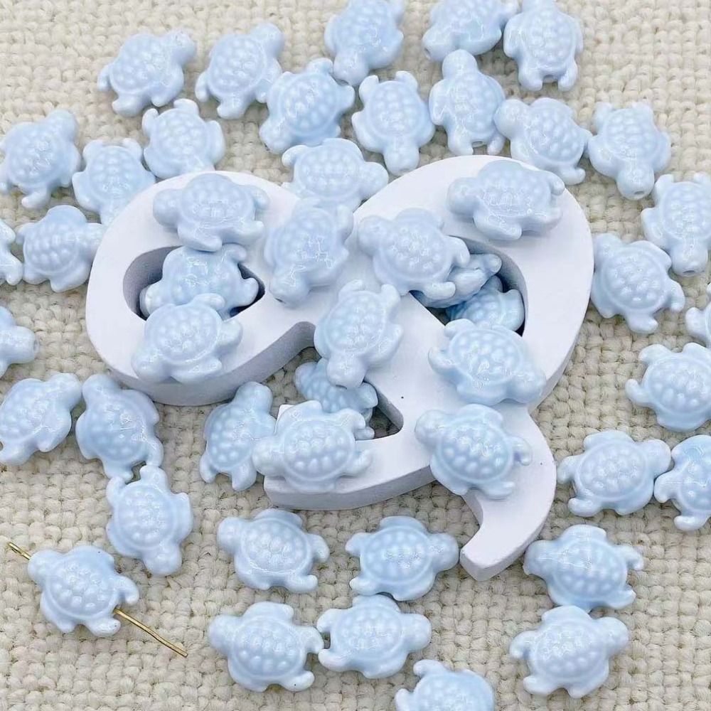 Cuentas de tortuga marina hechas a mano, 10 piezas, espaciador de cerámica de , cuentas sueltas, Kit DE FABRICACIÓN de pulseras 3D: Azul cielo