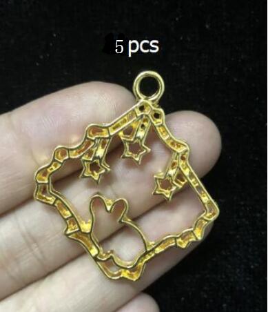 Vintage oval blonder åpne rammer charms gjør-det-selv-harpiks håndverkstilbehør firkantet rundt metall speil anheng smykker hul ramme: 5 stk stjernekanin