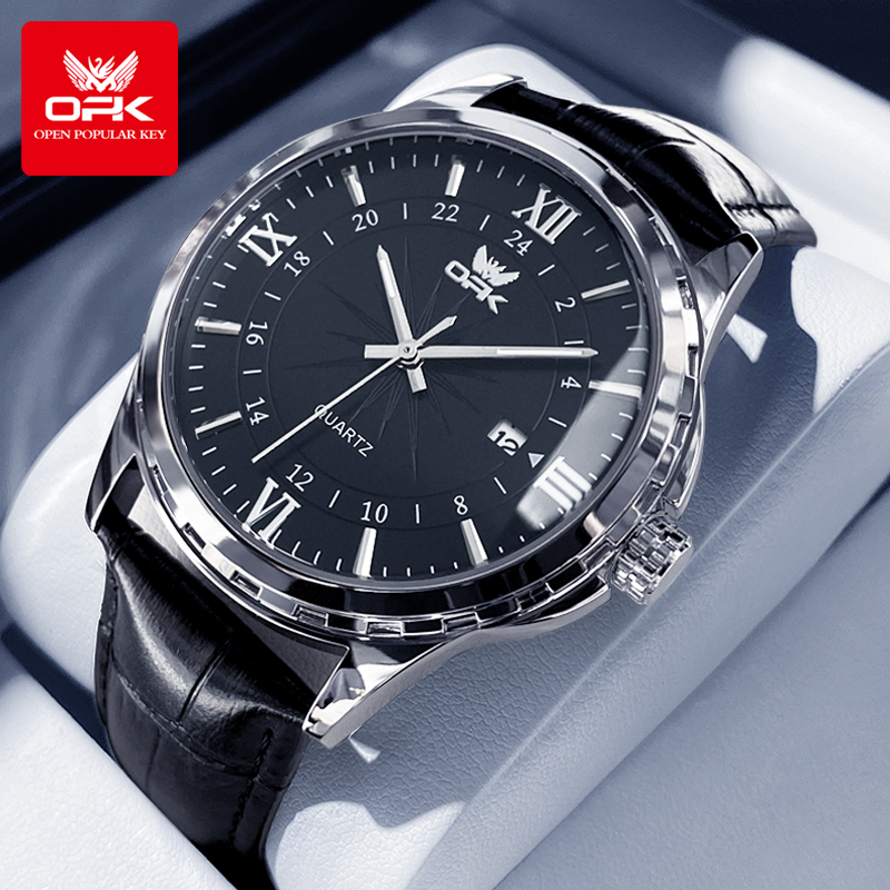 OPK stalen riem dubbele kalender heren quartz horloge 6003