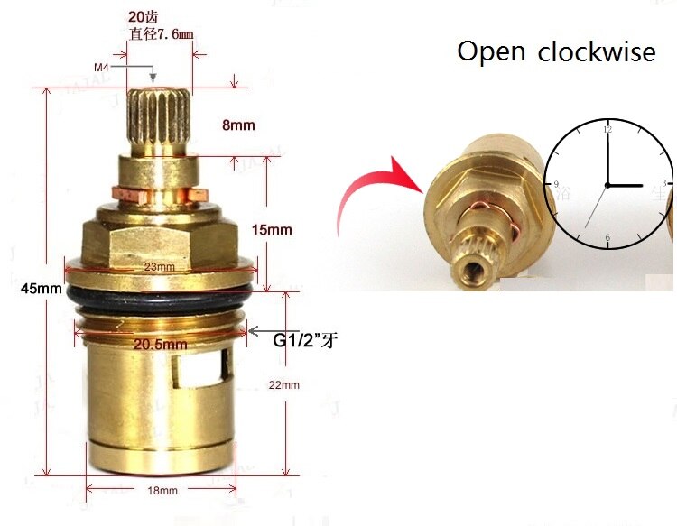Cartouche de robinet en laiton 45mm, pièces de Valve, partie de Valve, robinet d'eau froide unique, pièces de réparation de robinet 1012D: Open clockwise