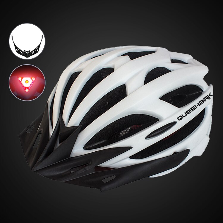 QUESHARK Männer Frauen Ultraleicht Radfahren Helm LED Rücklicht MTB Rennrad Fahrrad Motorrad Reiten Sicher Kappe Mit Sonnenblende: QE123 Weiß