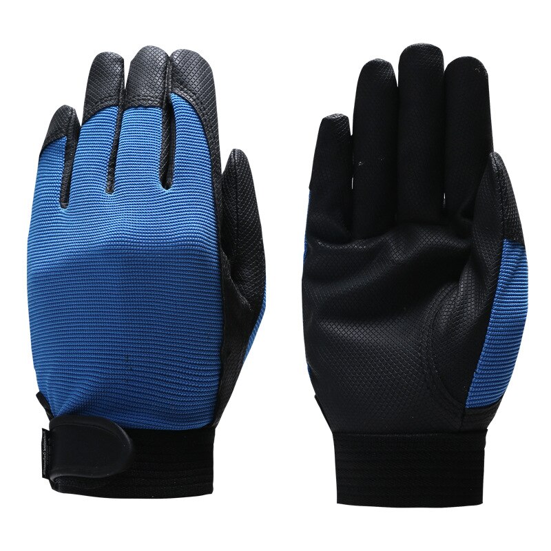Männer Handschuhe Tragen-beständig Baustelle Trockenen Betrieb Anti Unterhose Handschuhe Mechanische Bedienung Reiten PU Handschuhe: Blau / L