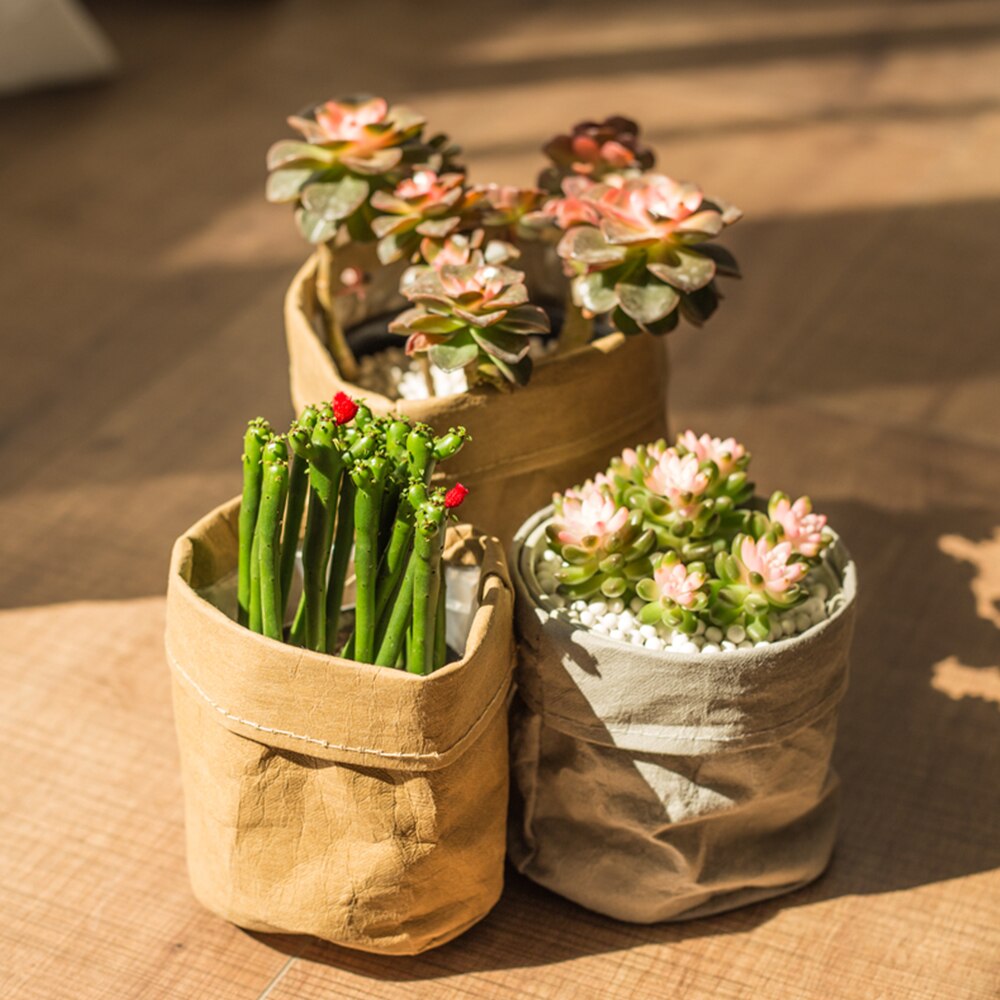 Protable kraftpapir blomsterpotte frakker kontor desktop plantepose kosmetisk opbevaringspose til tilbehør til hjemmedekoration