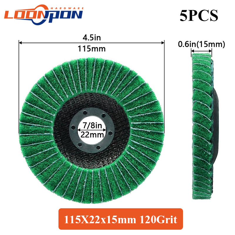 Loonpon 4.5 "115mm Nylon Fiber Flap Polijstschijf Schuursponsje Schurende Buffing Slijpschijf voor Haakse Slijper Metalen oppervlak: Blauw