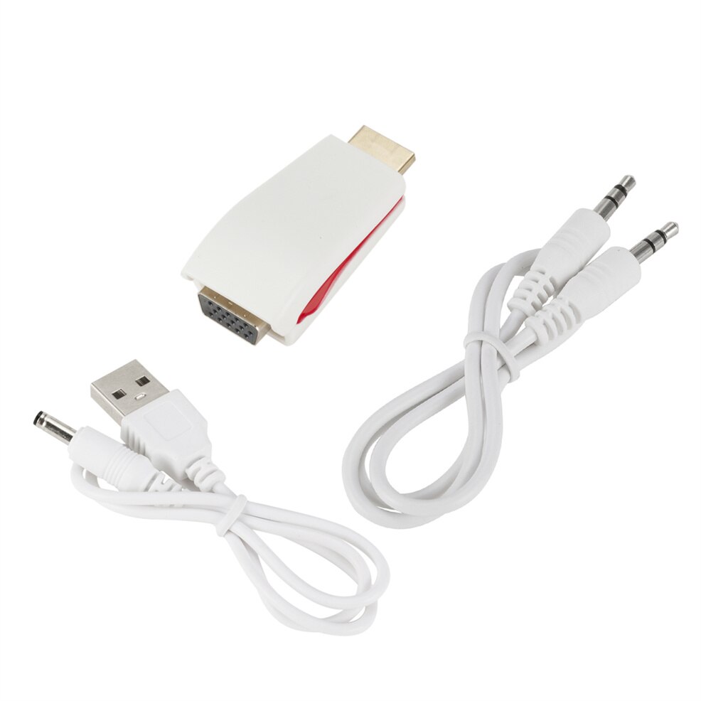 Hdmi-Compatibel Male Naar Vga Vrouwelijke Converter 3.5Mm Audio Kabel Adapter 1080P Hd Video-uitgang Voor Pc laptop Tv Monitor Projector: WHITE