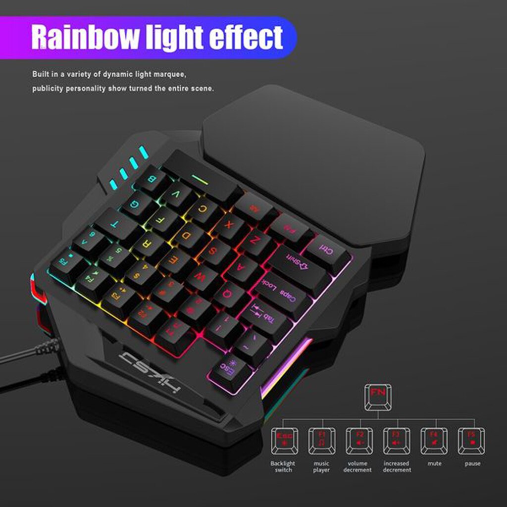 Mini One-Hand Mechanical Keyboard Gaming Keyboard 35 Keys and Gaming Mouse Colorful Backlit Game Keyboard V100 H300 Set