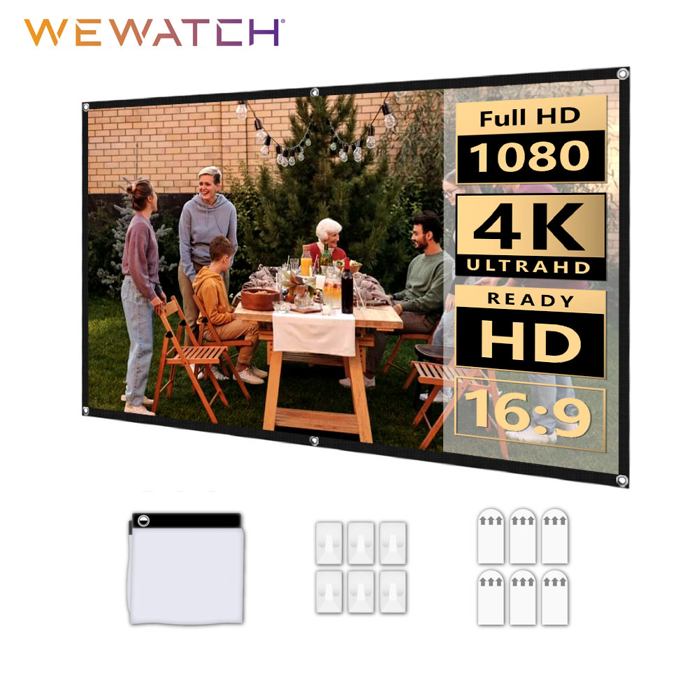 Wewatch PS5/PS6 Draagbare 100/120 Inch Scherm Hd 16:9 Stof Doek Scherm Hoge Helderheid Reflecterende Opvouwbare Projector Screen