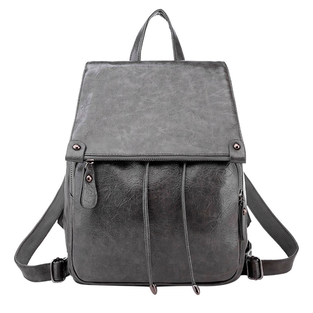 Women Travel Backpack Women's Leather Backpack Solid Durable Waterproof Backpacks Retro Student Schoolbag Casual Bag: Gray